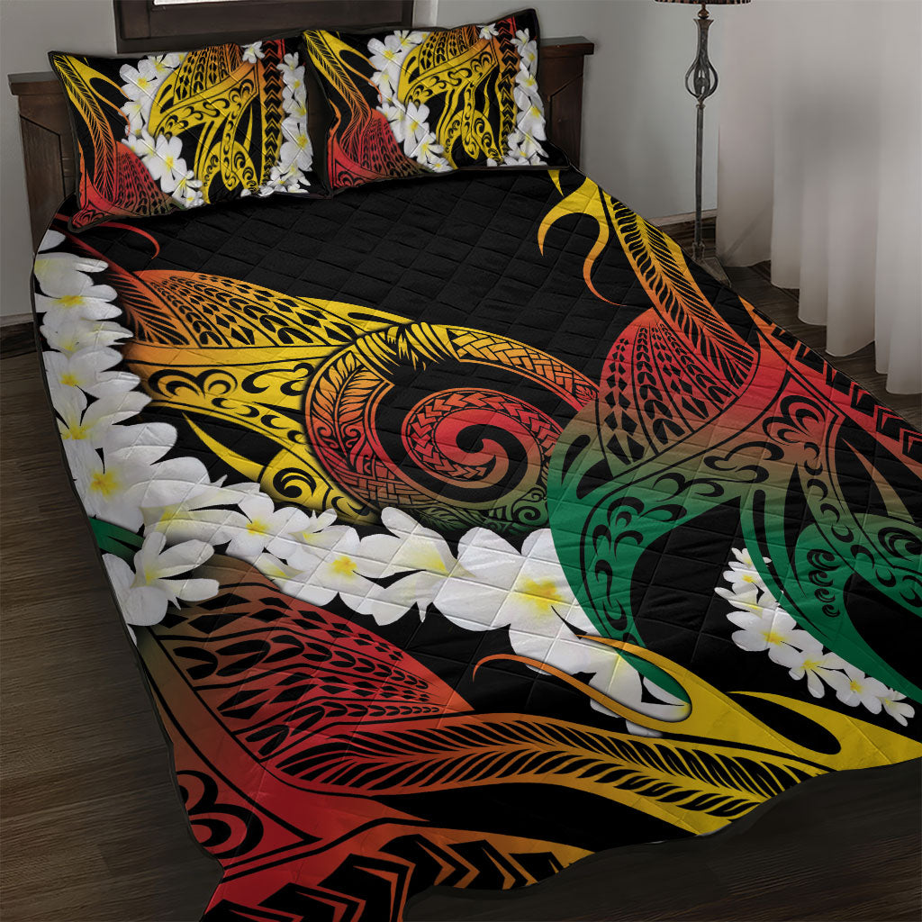 Piko Hawaiian Quilt Bed Set Gradient Spiral Plumeria Tribal Patterns