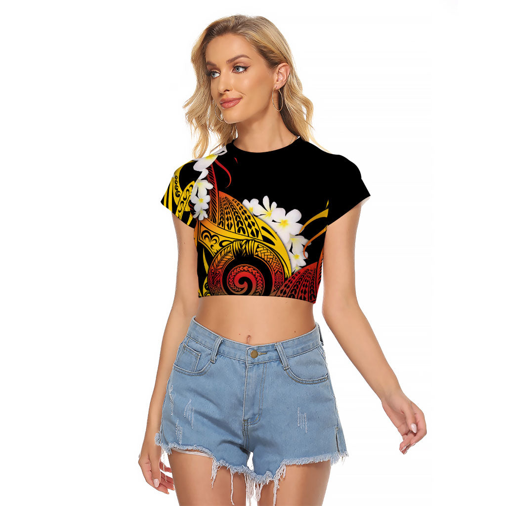 Piko Hawaiian Raglan Cropped T Shirt Gradient Spiral Plumeria Tribal Patterns