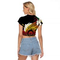Piko Hawaiian Raglan Cropped T Shirt Gradient Spiral Plumeria Tribal Patterns
