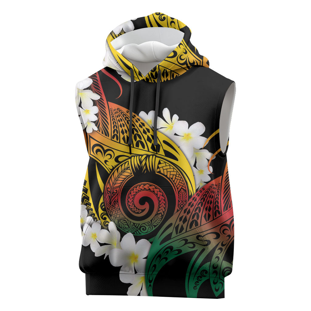 Piko Hawaiian Sleeveless Hoodie Gradient Spiral Plumeria Tribal Patterns