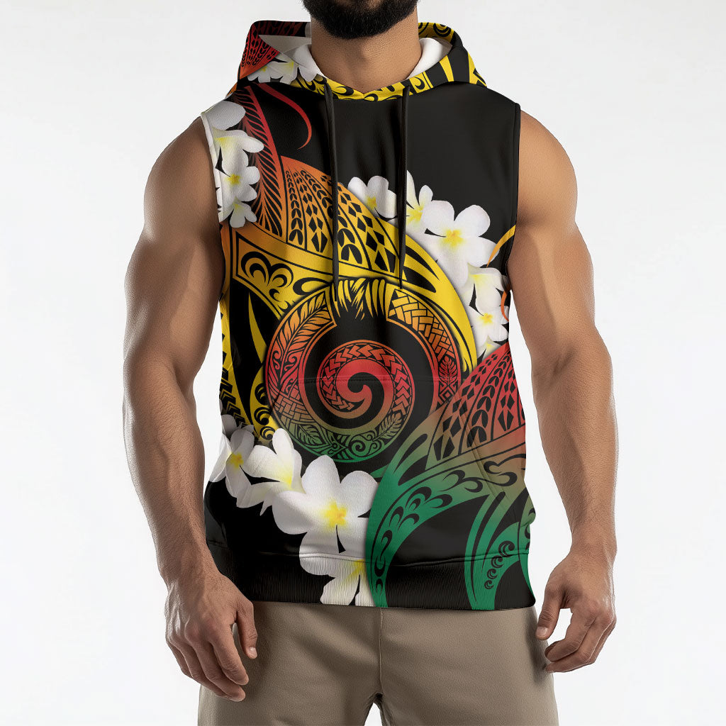 Piko Hawaiian Sleeveless Hoodie Gradient Spiral Plumeria Tribal Patterns