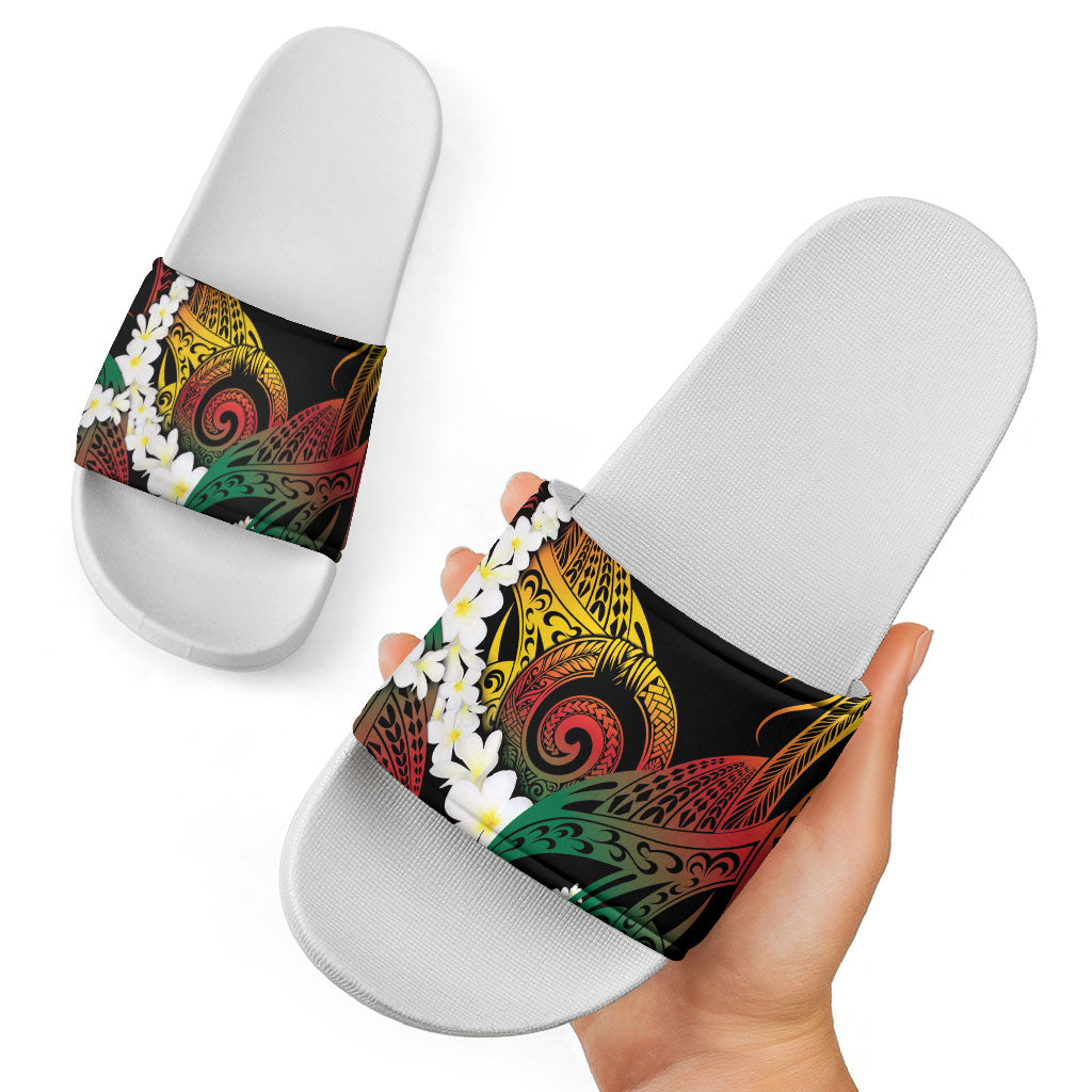 Piko Hawaiian Slide Sandals Gradient Spiral Plumeria Tribal Patterns