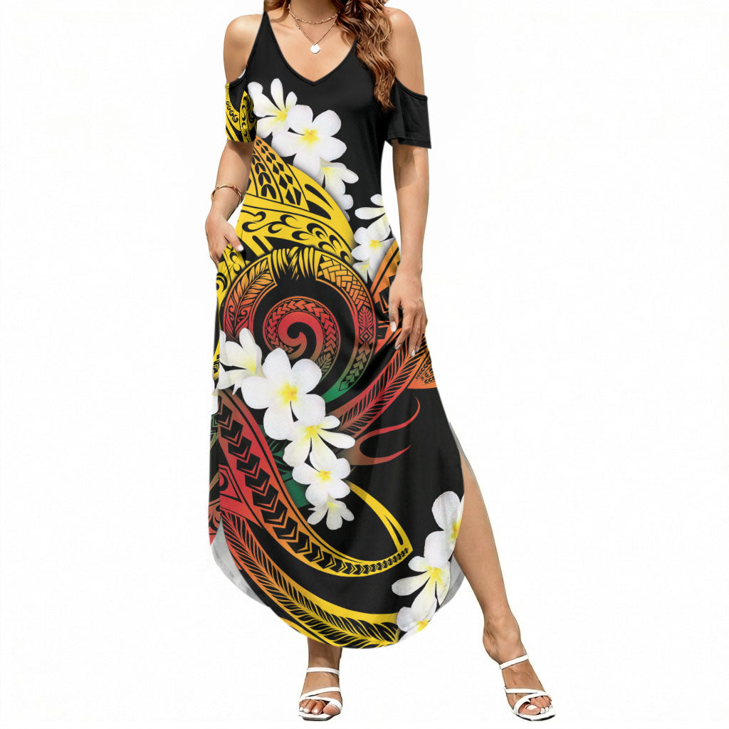 Piko Hawaiian Summer Maxi Dress Gradient Spiral Plumeria Tribal Patterns