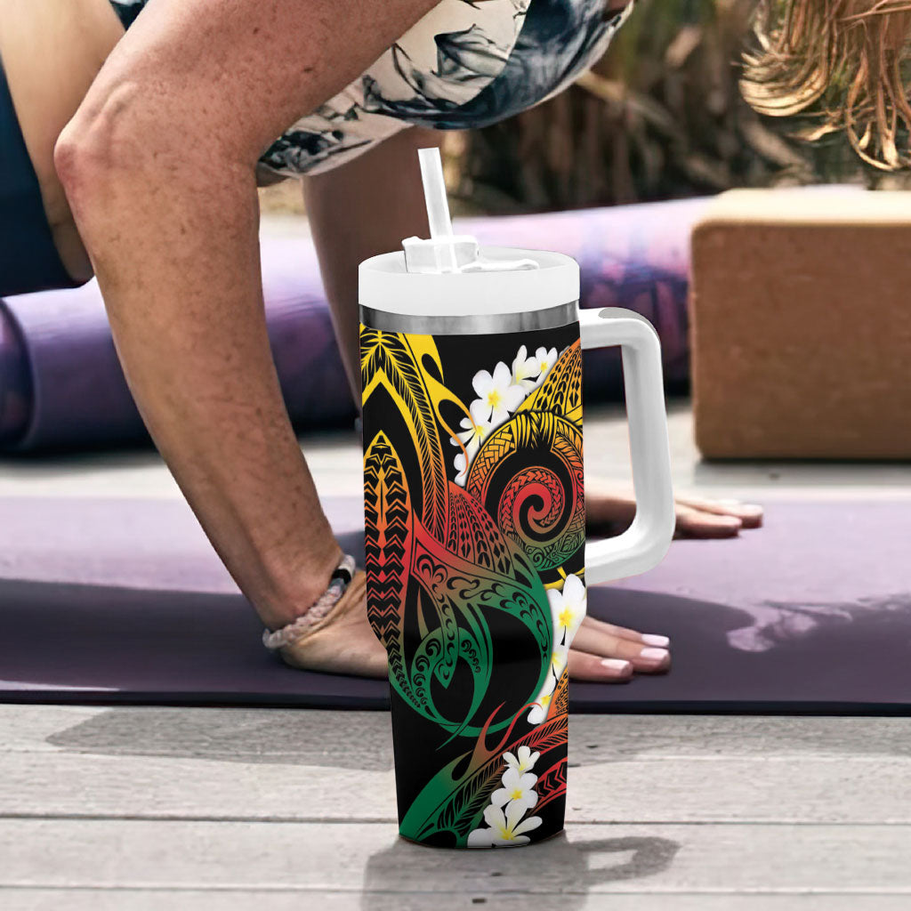 Piko Hawaiian Tumbler With Handle Gradient Spiral Plumeria Tribal Patterns
