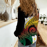 Piko Hawaiian Women Casual Shirt Gradient Spiral Plumeria Tribal Patterns