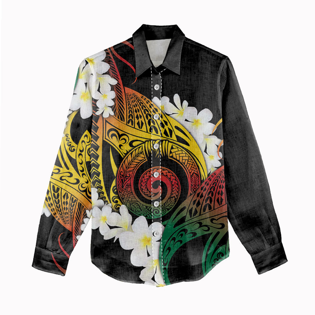 Piko Hawaiian Women Casual Shirt Gradient Spiral Plumeria Tribal Patterns