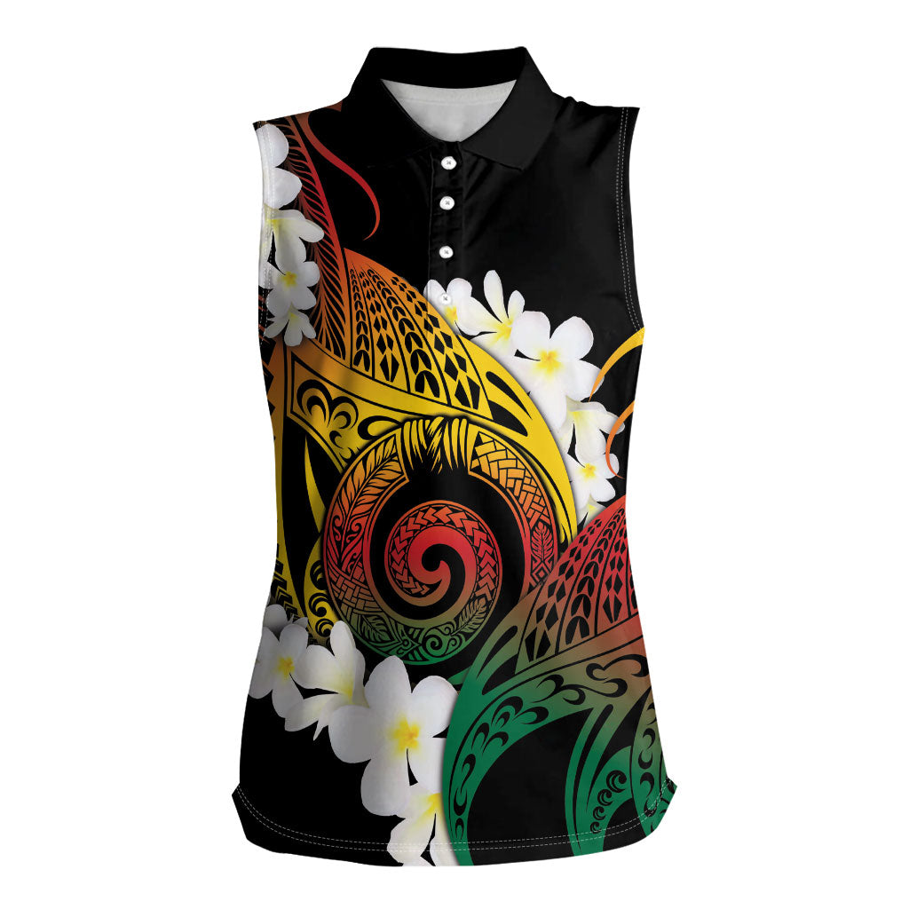 Piko Hawaiian Women Sleeveless Polo Shirt Gradient Spiral Plumeria Tribal Patterns