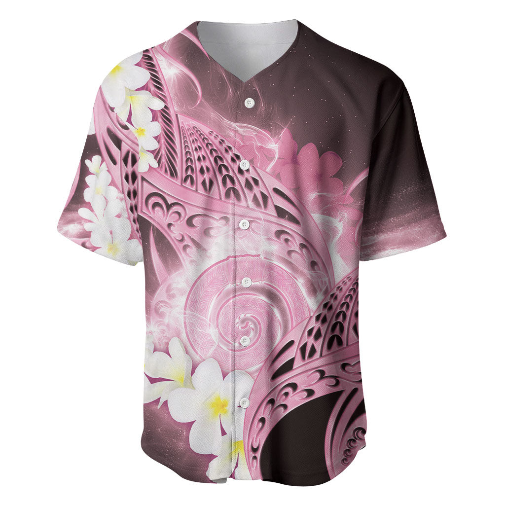 Piko Hawaiian Baseball Jersey Pink Galaxy Spiral Plumeria Tribal Patterns