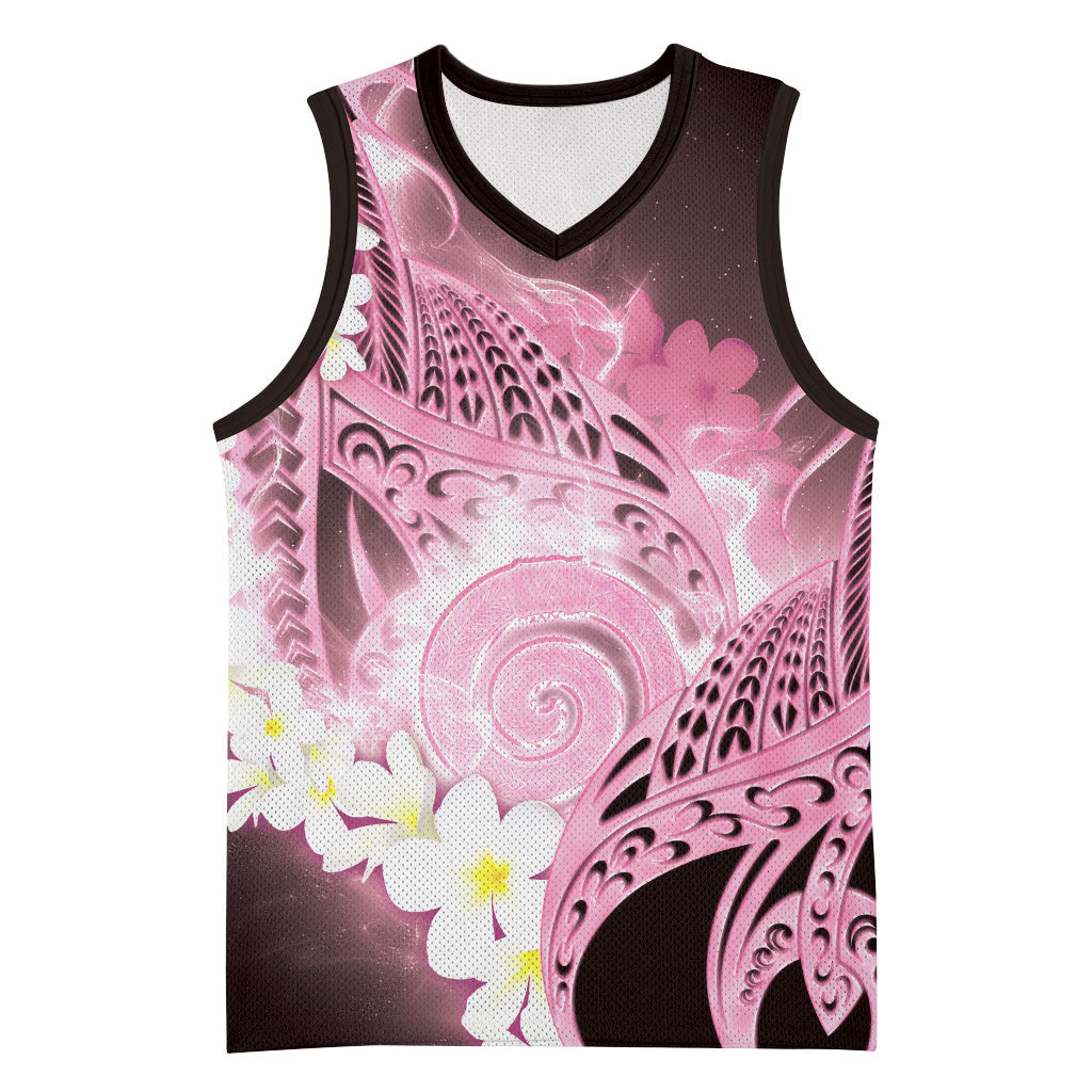 Piko Hawaiian Basketball Jersey Pink Galaxy Spiral Plumeria Tribal Patterns