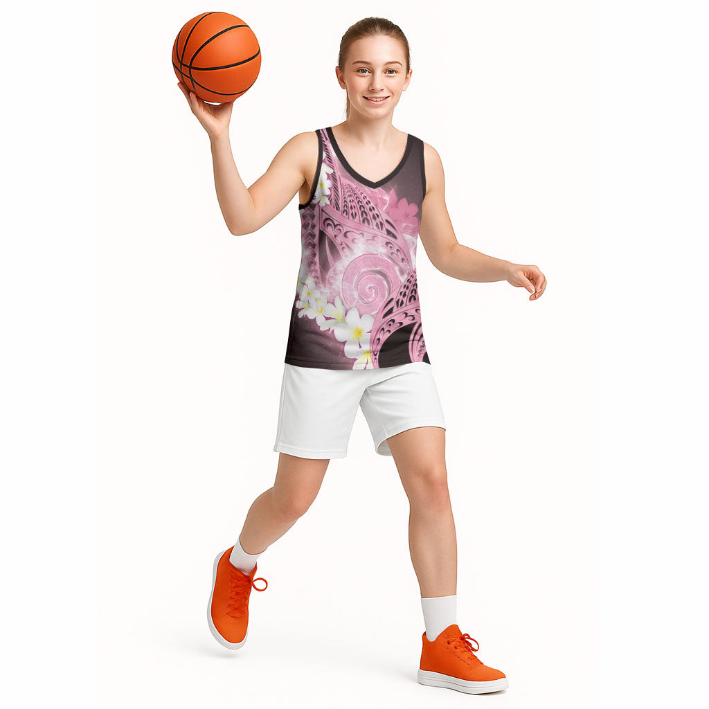 Piko Hawaiian Basketball Jersey Pink Galaxy Spiral Plumeria Tribal Patterns