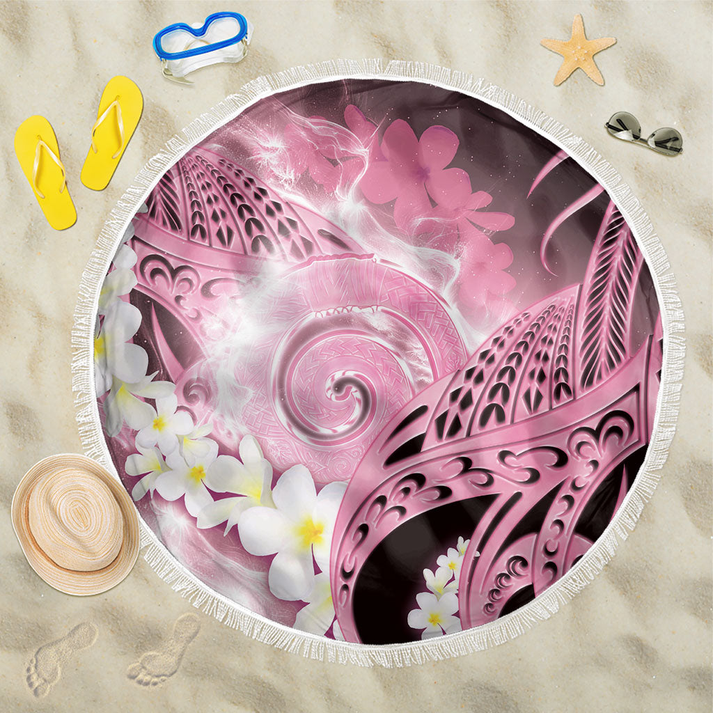 Piko Hawaiian Beach Blanket Pink Galaxy Spiral Plumeria Tribal Patterns