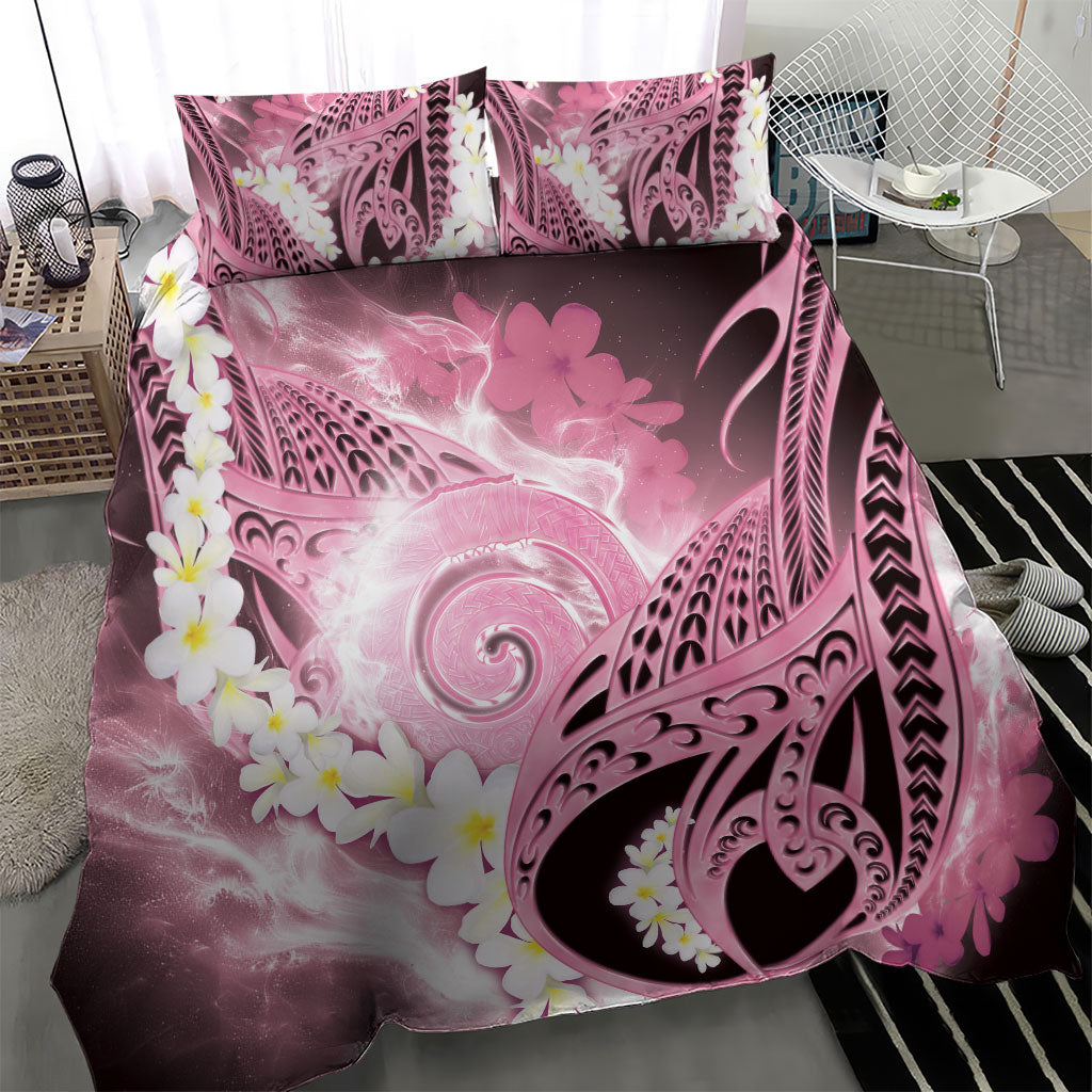 Piko Hawaiian Bedding Set Pink Galaxy Spiral Plumeria Tribal Patterns