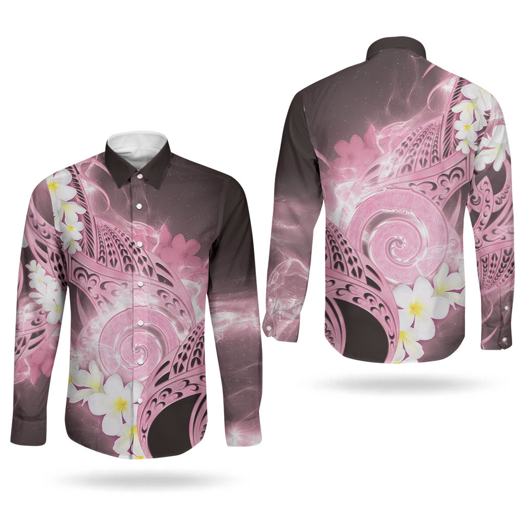 Piko Hawaiian Couples Matching Mermaid Dress and Long Sleeve Button Shirt Pink Galaxy Spiral Plumeria Tribal Patterns