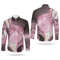 Piko Hawaiian Couples Matching Off The Shoulder Long Sleeve Dress and Long Sleeve Button Shirt Pink Galaxy Spiral Plumeria Tribal Patterns
