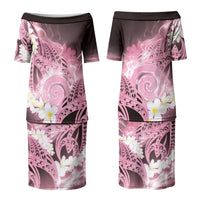 Piko Hawaiian Couples Matching Puletasi and Long Sleeve Button Shirt Pink Galaxy Spiral Plumeria Tribal Patterns
