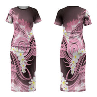 Piko Hawaiian Couples Matching Short Sleeve Bodycon Dress and Hawaiian Shirt Pink Galaxy Spiral Plumeria Tribal Patterns
