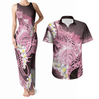 Piko Hawaiian Couples Matching Tank Maxi Dress and Hawaiian Shirt Pink Galaxy Spiral Plumeria Tribal Patterns