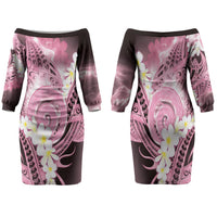 Piko Hawaiian Family Matching Off The Shoulder Long Sleeve Dress and Hawaiian Shirt Pink Galaxy Spiral Plumeria Tribal Patterns