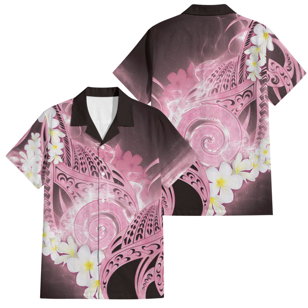 Piko Hawaiian Family Matching Off The Shoulder Long Sleeve Dress and Hawaiian Shirt Pink Galaxy Spiral Plumeria Tribal Patterns