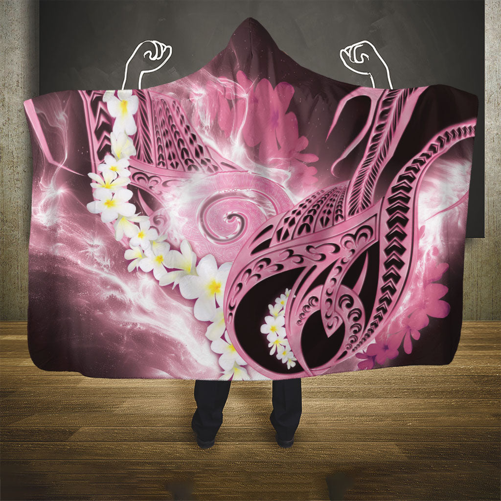 Piko Hawaiian Hooded Blanket Pink Galaxy Spiral Plumeria Tribal Patterns