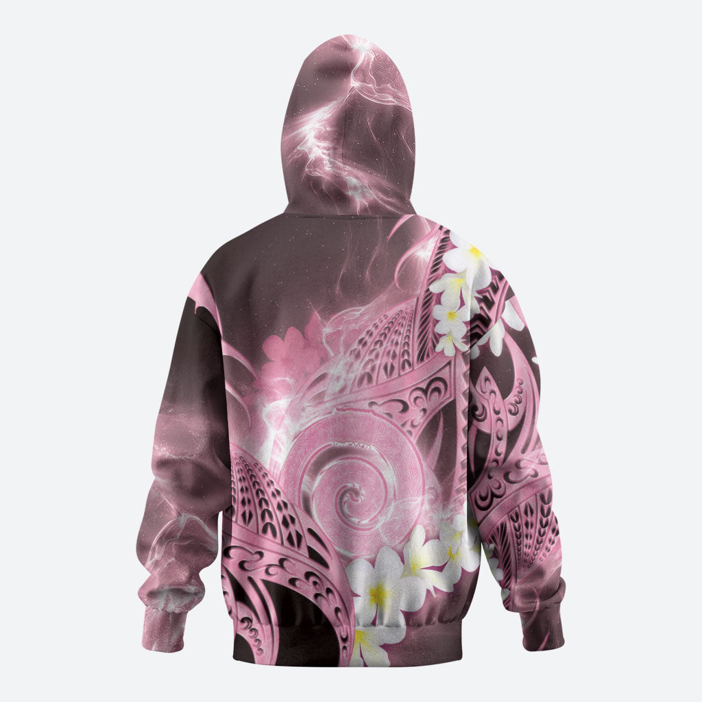 Piko Hawaiian Hoodie Pink Galaxy Spiral Plumeria Tribal Patterns
