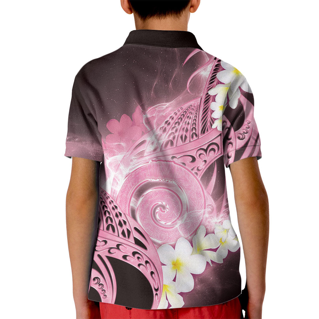 Piko Hawaiian Kid Polo Shirt Pink Galaxy Spiral Plumeria Tribal Patterns