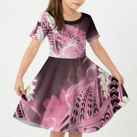 Piko Hawaiian Kid Short Sleeve Dress Pink Galaxy Spiral Plumeria Tribal Patterns