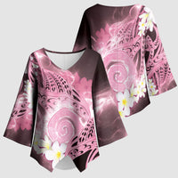 Piko Hawaiian Kimono Sleeve Blouse Pink Galaxy Spiral Plumeria Tribal Patterns