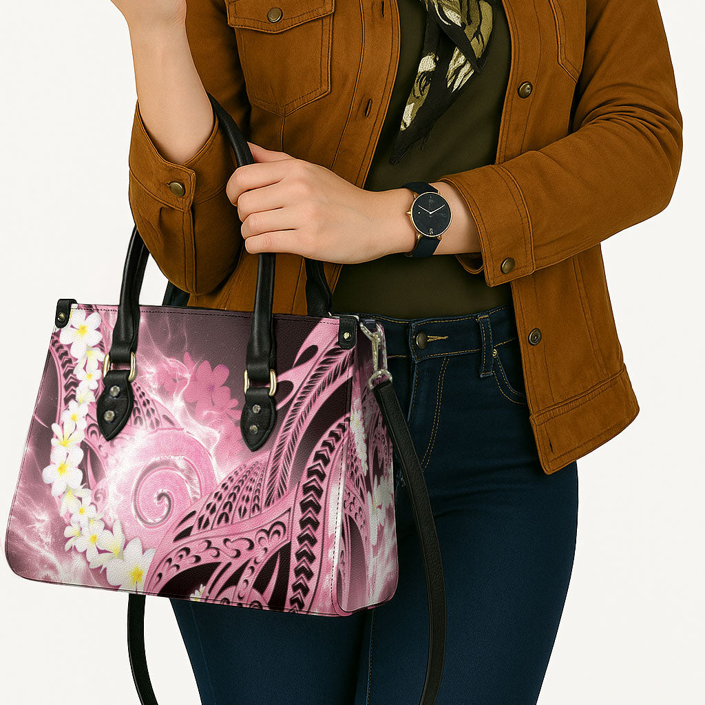 Piko Hawaiian Leather Bag Pink Galaxy Spiral Plumeria Tribal Patterns