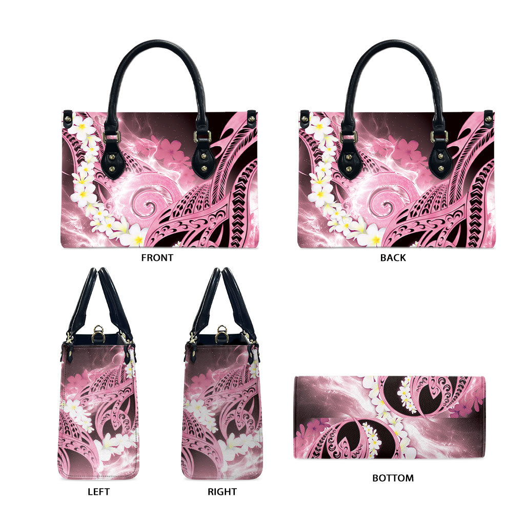 Piko Hawaiian Leather Bag Pink Galaxy Spiral Plumeria Tribal Patterns