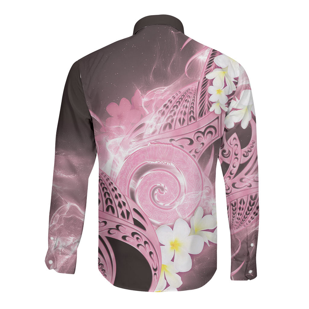 Piko Hawaiian Long Sleeve Button Shirt Pink Galaxy Spiral Plumeria Tribal Patterns