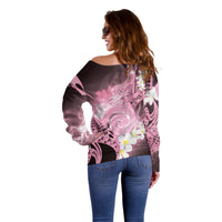 Piko Hawaiian Off Shoulder Sweater Pink Galaxy Spiral Plumeria Tribal Patterns