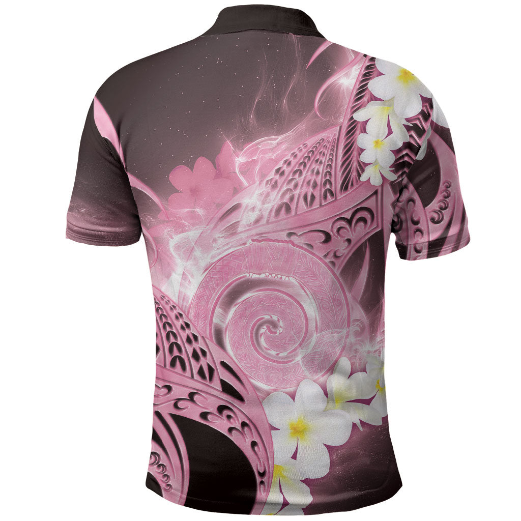 Piko Hawaiian Polo Shirt Pink Galaxy Spiral Plumeria Tribal Patterns