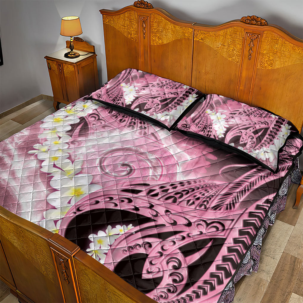 Piko Hawaiian Quilt Bed Set Pink Galaxy Spiral Plumeria Tribal Patterns