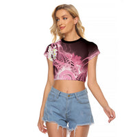 Piko Hawaiian Raglan Cropped T Shirt Pink Galaxy Spiral Plumeria Tribal Patterns