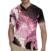 Piko Hawaiian Rugby Jersey Pink Galaxy Spiral Plumeria Tribal Patterns