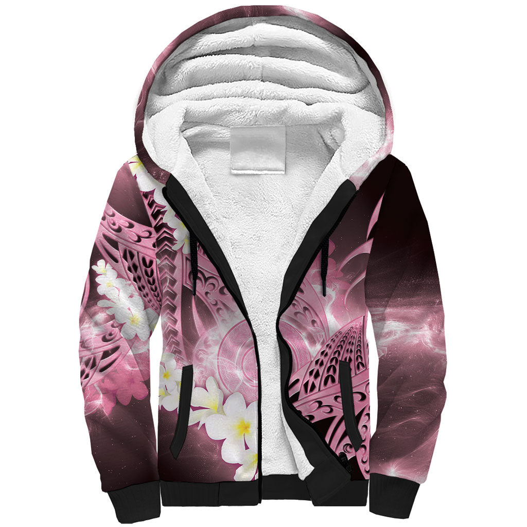 Piko Hawaiian Sherpa Hoodie Pink Galaxy Spiral Plumeria Tribal Patterns