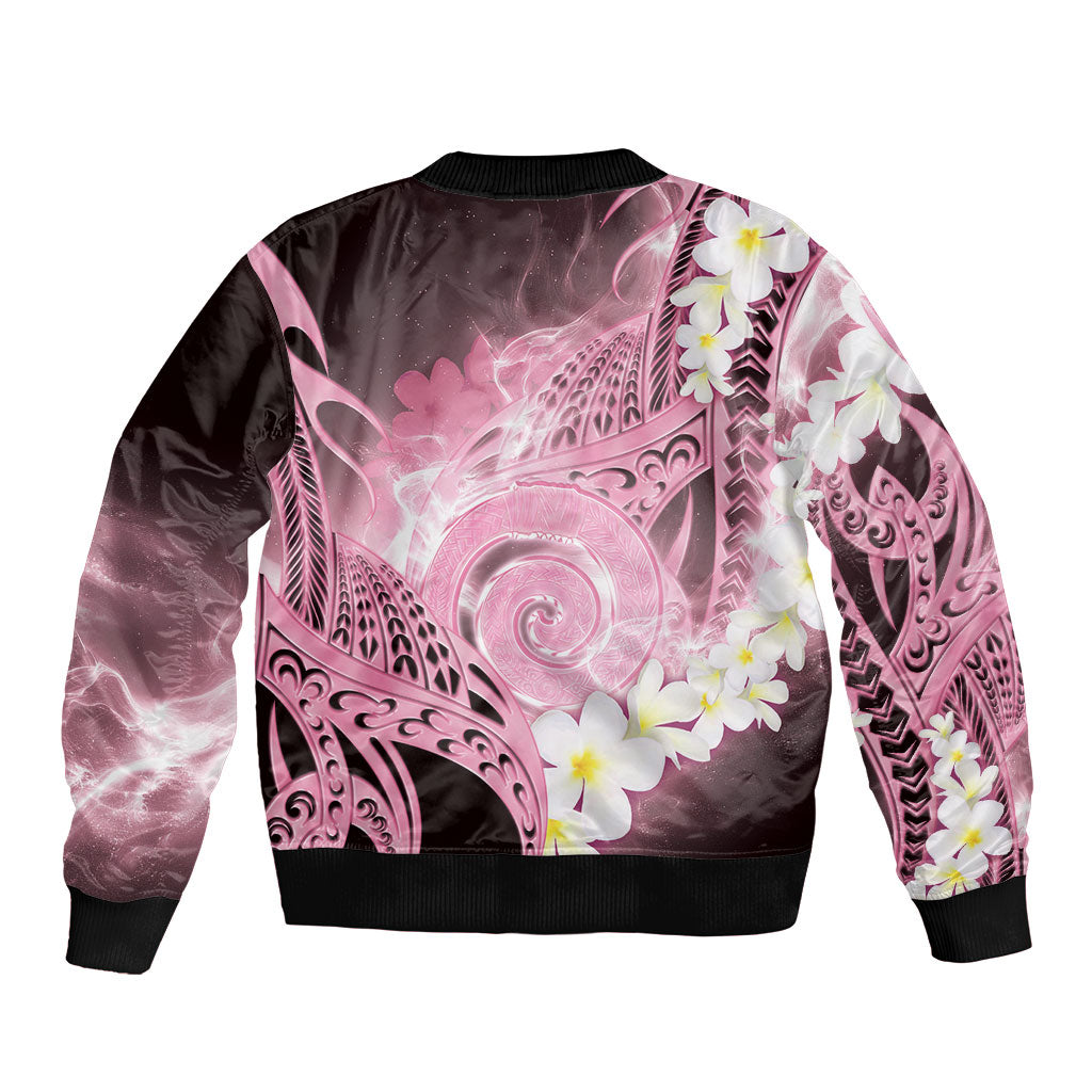 Piko Hawaiian Sleeve Zip Bomber Jacket Pink Galaxy Spiral Plumeria Tribal Patterns