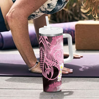 Piko Hawaiian Tumbler With Handle Pink Galaxy Spiral Plumeria Tribal Patterns