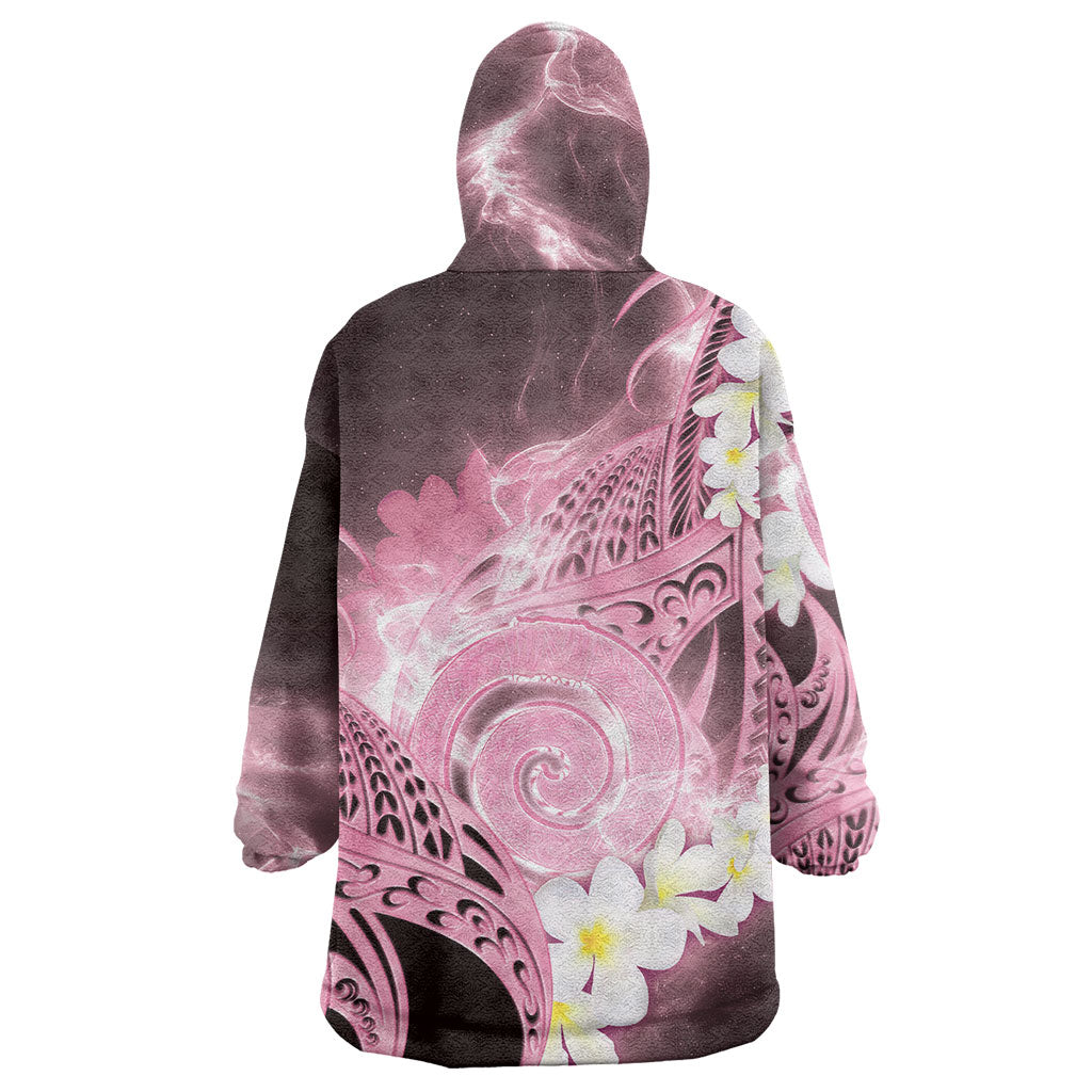 Piko Hawaiian Wearable Blanket Hoodie Pink Galaxy Spiral Plumeria Tribal Patterns