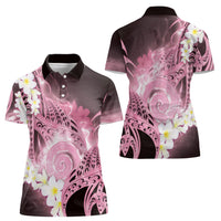 Piko Hawaiian Women Polo Shirt Pink Galaxy Spiral Plumeria Tribal Patterns