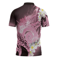 Piko Hawaiian Zipper Polo Shirt Pink Galaxy Spiral Plumeria Tribal Patterns