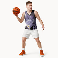 Piko Hawaiian Basketball Jersey Purple Galaxy Spiral Plumeria Tribal Patterns