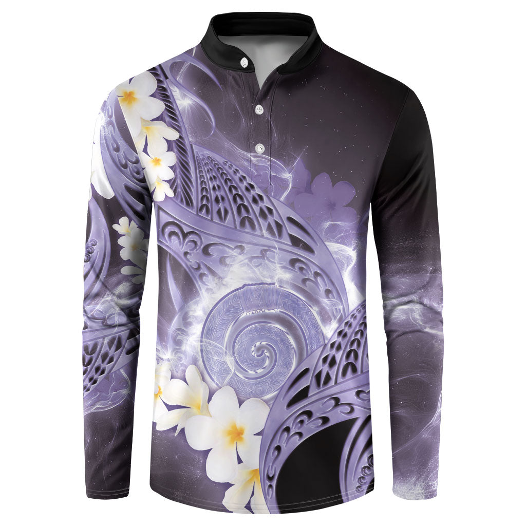 Piko Hawaiian Button Sweatshirt Purple Galaxy Spiral Plumeria Tribal Patterns