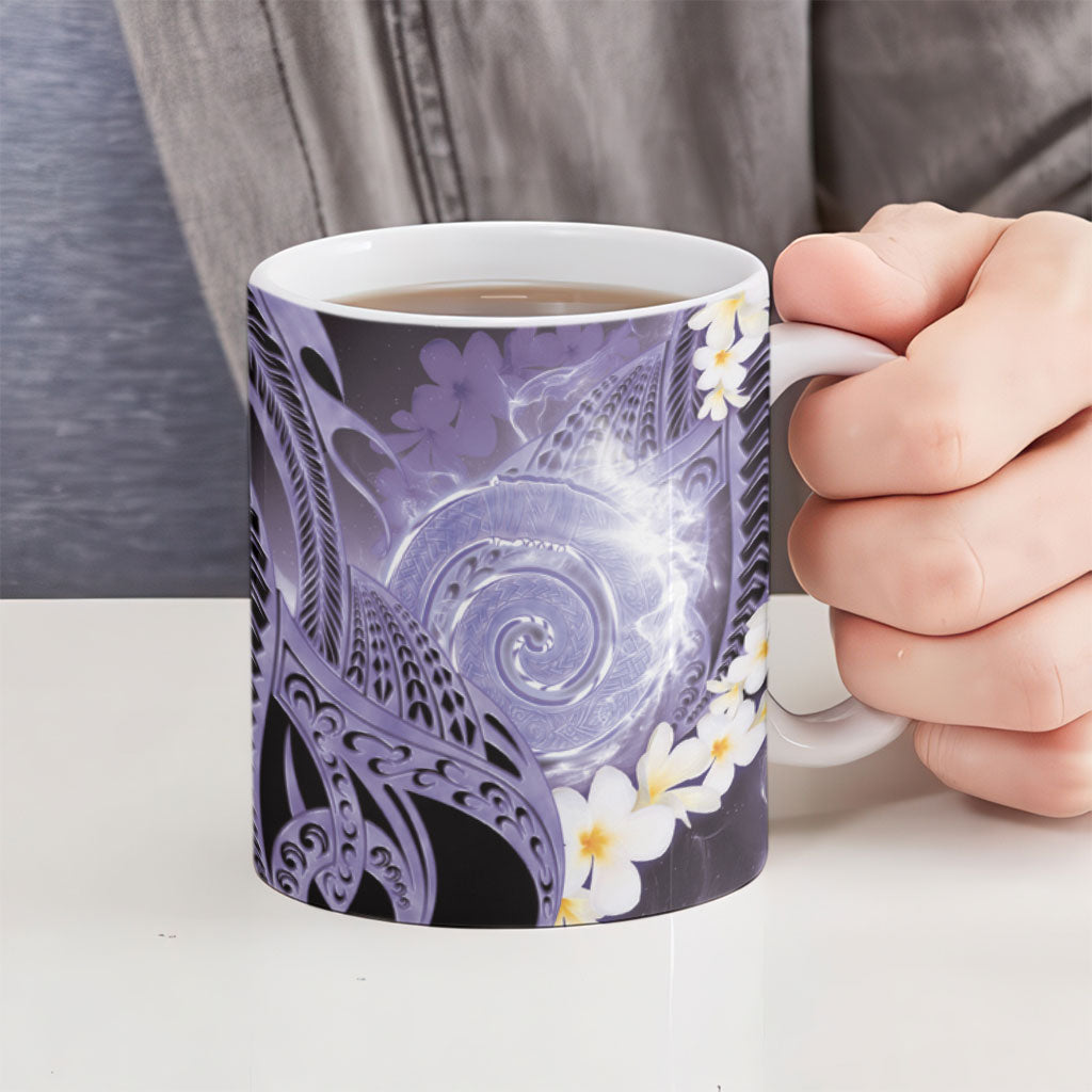 Piko Hawaiian Ceramic Mug Purple Galaxy Spiral Plumeria Tribal Patterns