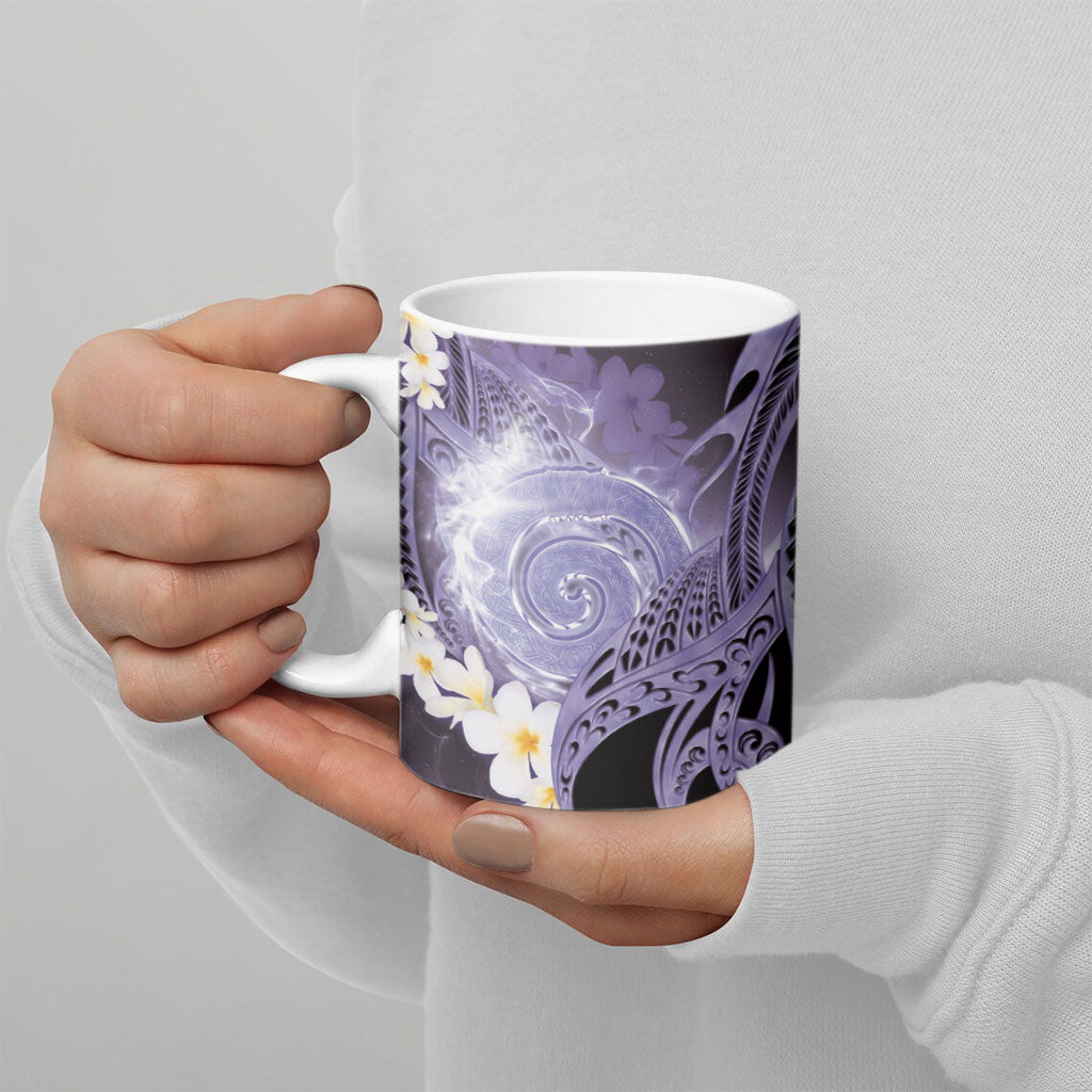 Piko Hawaiian Ceramic Mug Purple Galaxy Spiral Plumeria Tribal Patterns