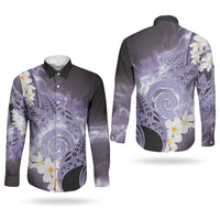 Piko Hawaiian Couples Matching Puletasi and Long Sleeve Button Shirt Purple Galaxy Spiral Plumeria Tribal Patterns