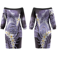 Piko Hawaiian Family Matching Off The Shoulder Long Sleeve Dress and Hawaiian Shirt Purple Galaxy Spiral Plumeria Tribal Patterns