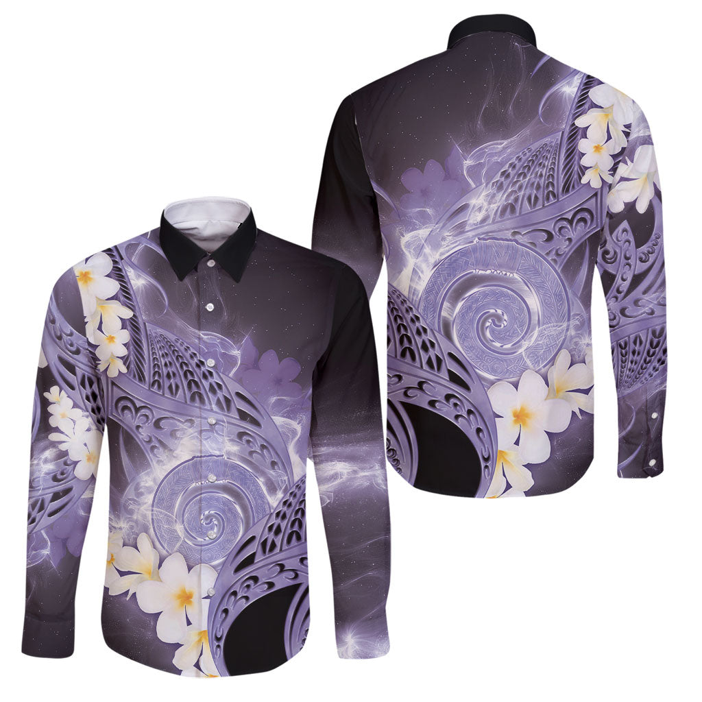 Piko Hawaiian Family Matching Off Shoulder Short Dress and Hawaiian Shirt Purple Galaxy Spiral Plumeria Tribal Patterns
