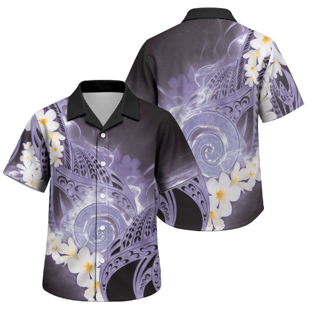 Piko Hawaiian Family Matching Short Sleeve Bodycon Dress and Hawaiian Shirt Purple Galaxy Spiral Plumeria Tribal Patterns